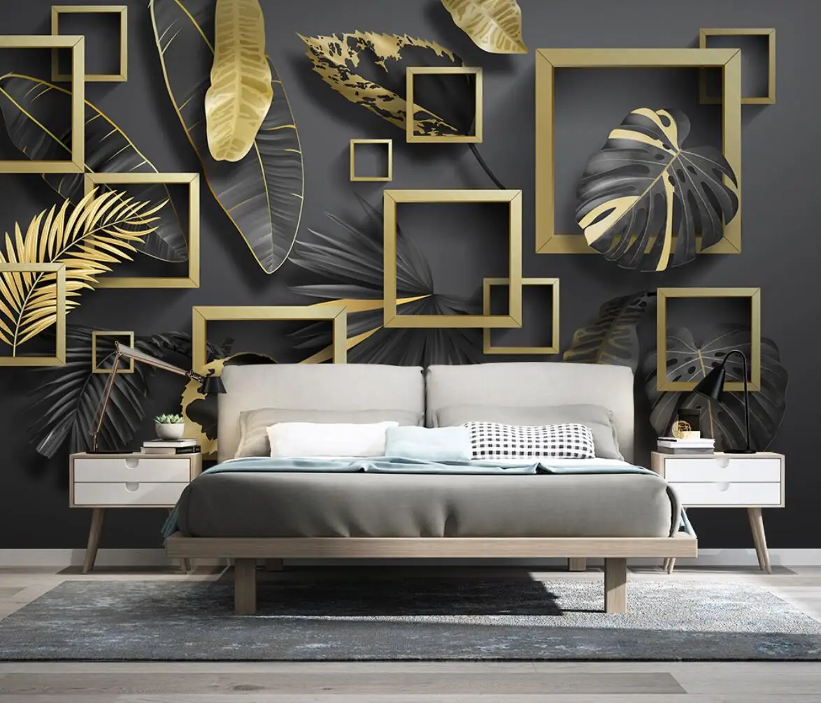 custom Tropical plants wall decorations wallpapers living room marble background wall papers home decor 3D wallpapers