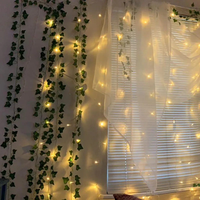 2,3 m Seidenblätter, gefälschte Creeper, grünes Blatt, Efeu-Rebe, 2 m, LED-Lichterkette für Zuhause, Hochzeit, Party, Hängegirlande, künstliche Blume – Detail 8