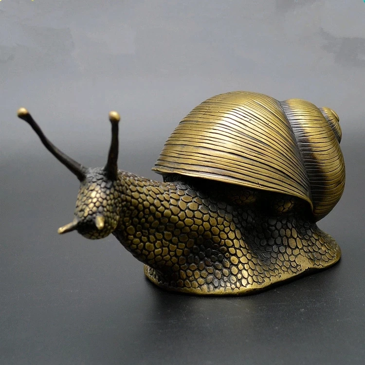 Collectible Decorated Old Handwork Copper Carved Snail Statue