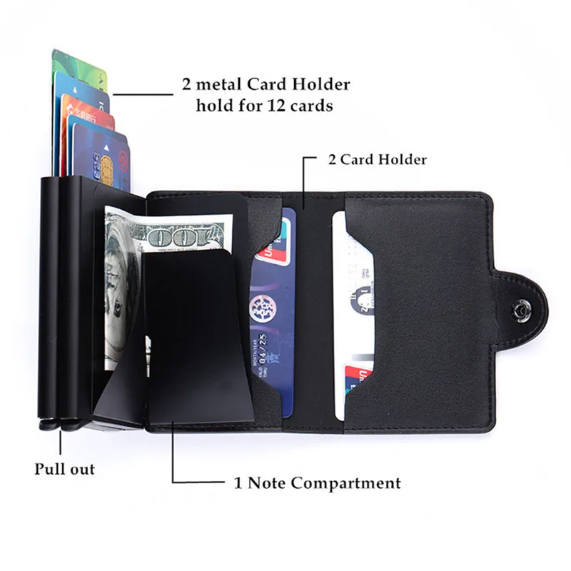 ZOVYVOL Customized Name Rfid Men Leather Wallet ID Bank Credit Card Holder Double Aluminum Box Card Case Holder Wallet Purse Bag