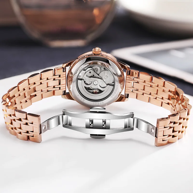 Montre mécanique de luxe en or pour femme, saphir, cristal, automatique, montres-bracelets pour femme, étanche