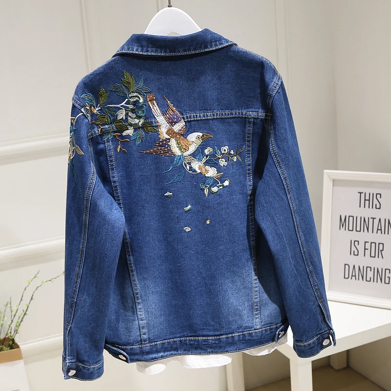 Denim Jacket Korean Floral Embroidery Suede Fringe Loose Chaquetas Mujer Coat Long Sleeve Outerwear Jacket Women Veste Femme