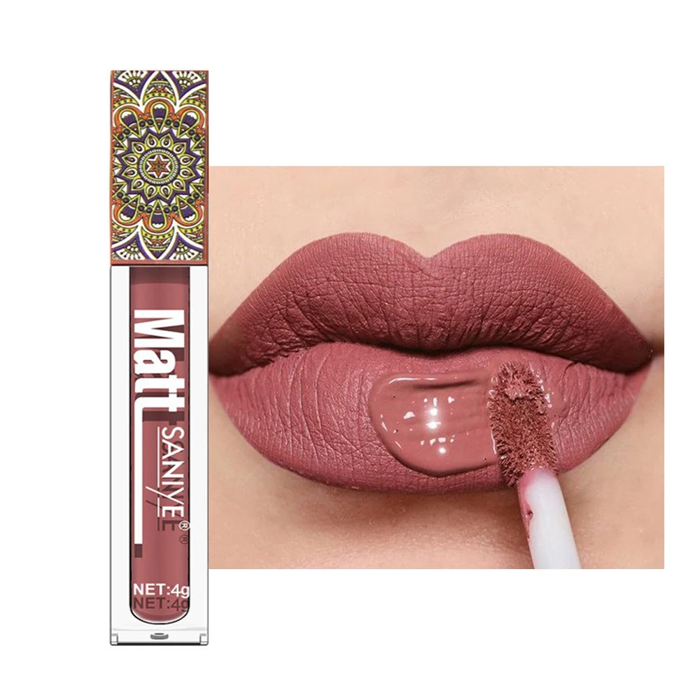 9 Colors Lipgloss Brown Nude Pigment Dark Red Matte Nude Waterproof Lasting Velvet Liquid Lipstick Women Makeup Lip Glaze 1PCS