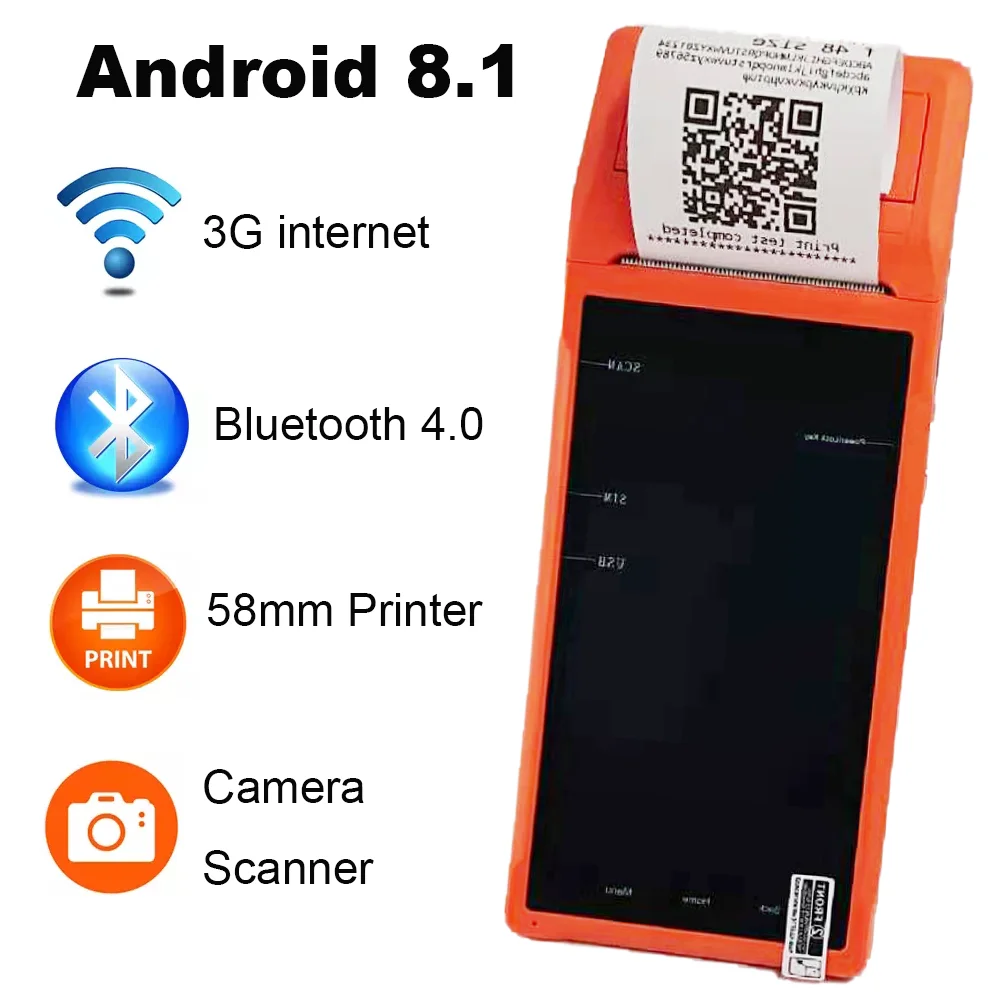 

GOOJPRT Handheld POS Terminal Android 8.1 PDA With 58mm Bluetooth Thermal Receipt Printer 3G WiFi Mobile Order POS Terminal