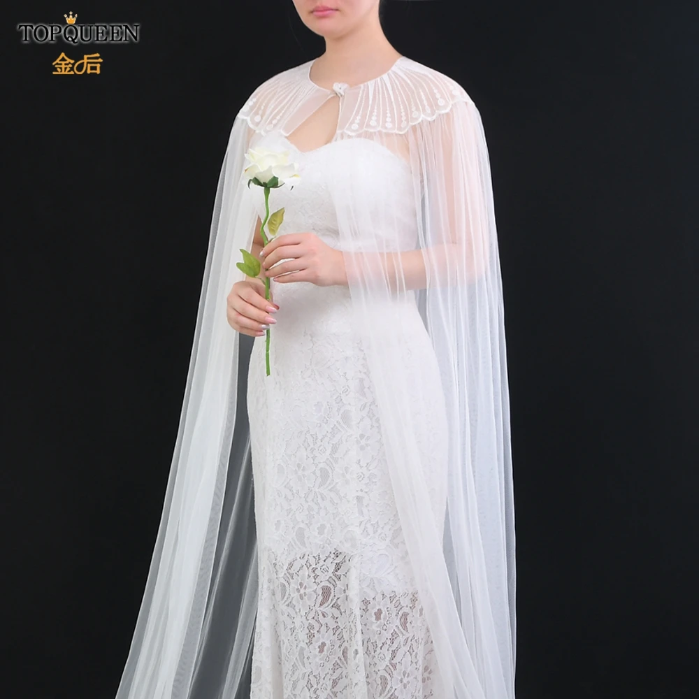 TOPQUEEN G24 Bridal Shawl for Wedding Dress Party Shawl for Wedding Woman Tulle Wedding DIY Bolero Plus Size Wedding Chiffon