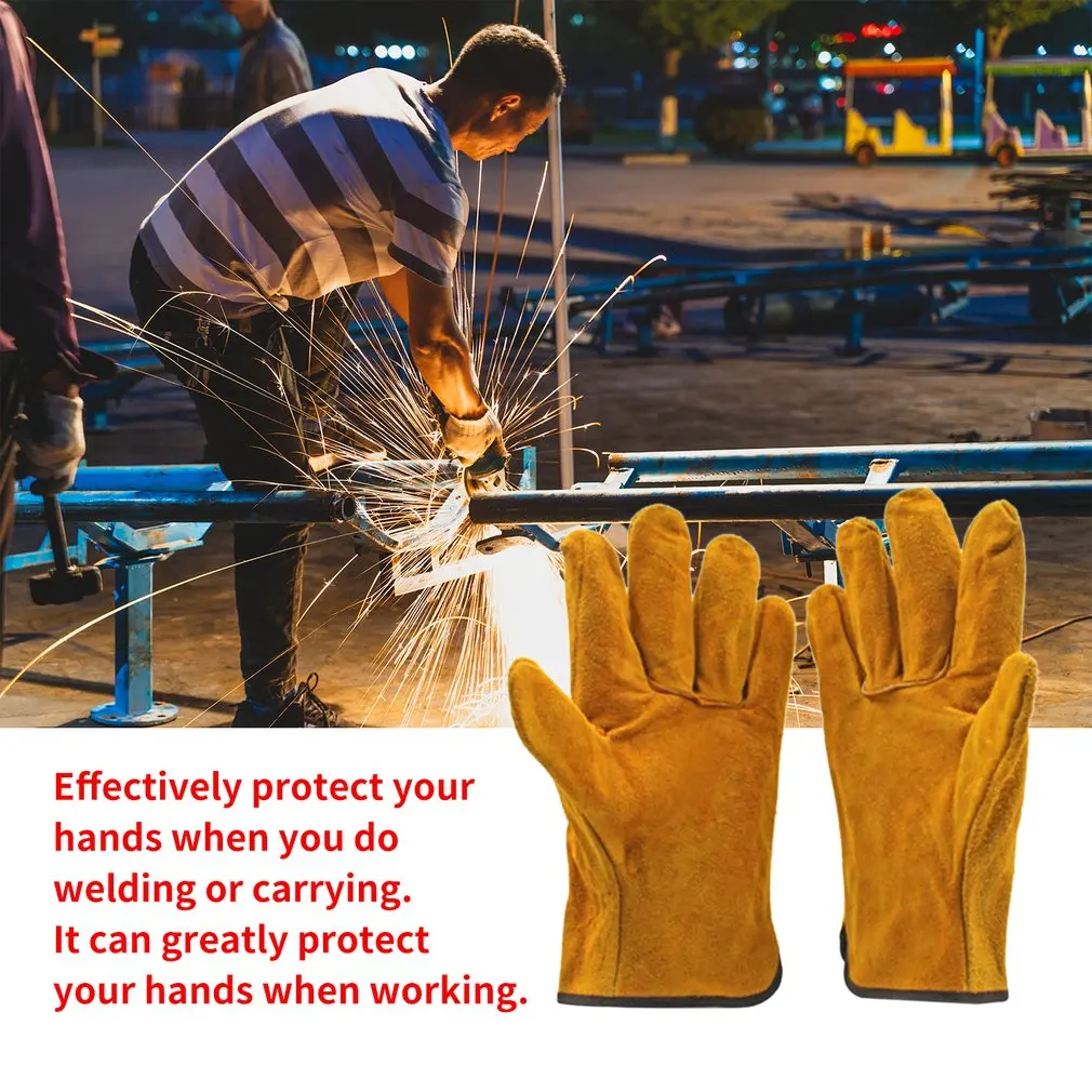 Een Paar/Set Brandwerende Duurzaam Gele Koe Lederen Lasser Handschoenen Anti-Warmte Veiligheid Werkhandschoenen Voor Lassen Metalen handgereedschap