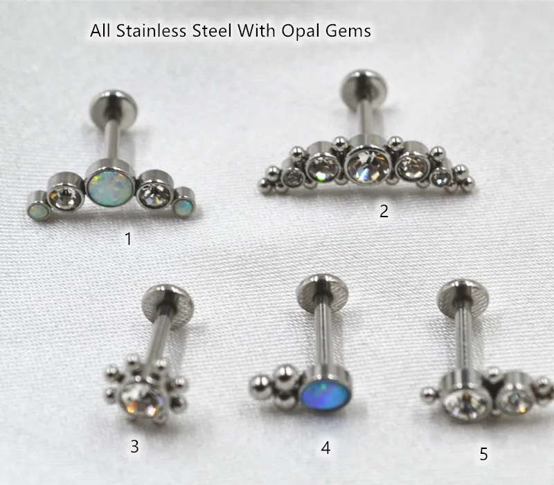 

LOT50pcs Body Jewelry -New Opal Stone 16G Lip Labret Ring Bar Monore Studs Piercing Ear Helix Diath Cartilage Bar