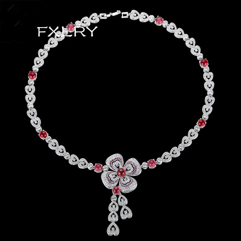 

FXLRY High Quality Europe And America White Color AAA Cubic Zirconia Stone Pave Setting Flower Pendant Pendant Necklace For Wom