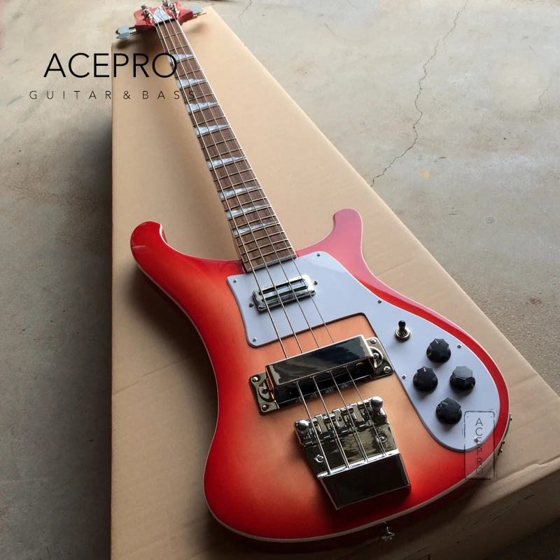 4003 Cherry Sunburst Electric Bass Guitar, Upgrade Adjustable Bridge Available, White Pickguard, High Quality, Free Shipping