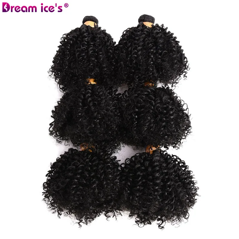 Short Black Synthetic Afro Kinky Curly Bundles Extensions Nature Hair 6Pcs/Lot Weave Curls Fake Hair Fiber For Women Dream Ice\'s