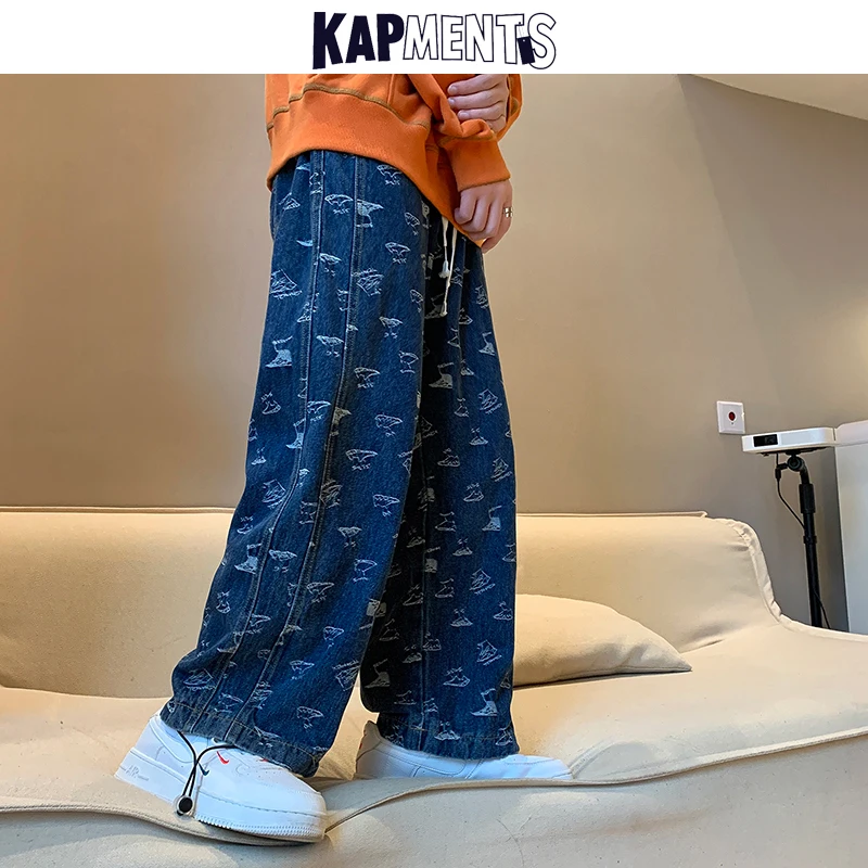 

KAPMENTS Men Print Blue Baggy Jeans Pants Clothing 2023 Mens Japanese Streetwear Korean Fashion Denim Trousers Male Casual Jeans