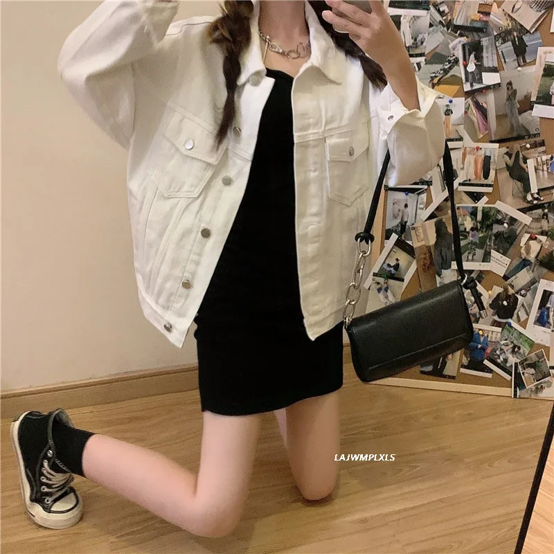 2022 Spring New White Denim Coat Female Loose Vintage Jeans Jacket The Tide Womens\'s Jackets