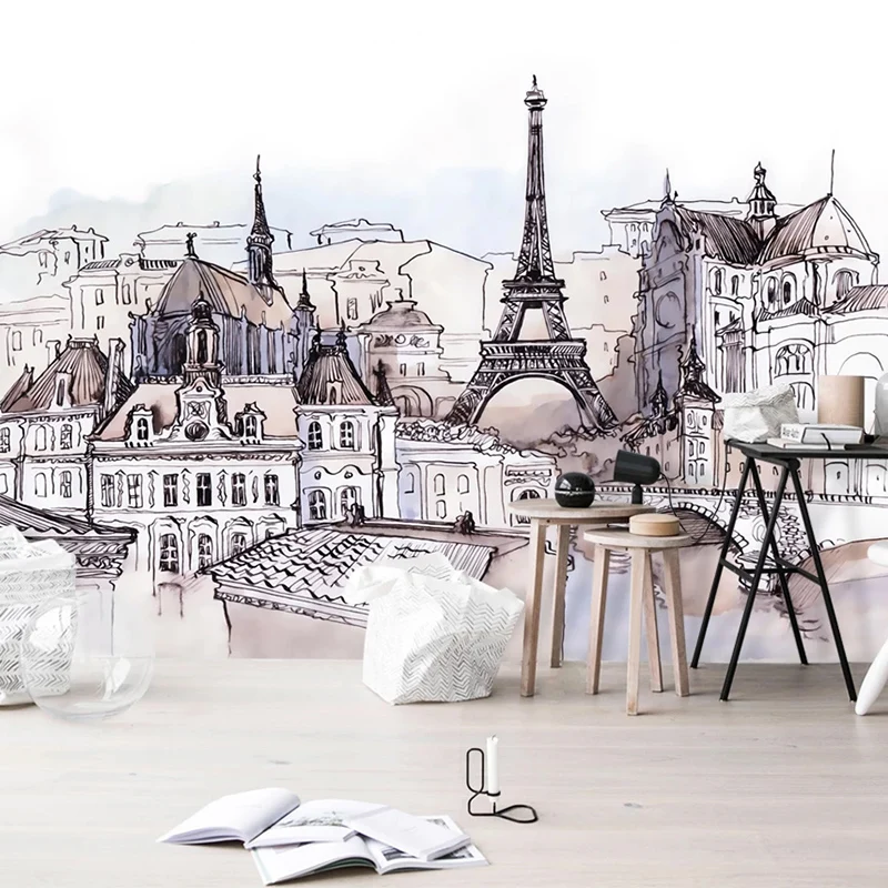 Papel tapiz 3D de torre abstracta moderna, Mural de acuarela pintado a mano, arte de paisaje de ciudad, papel de pared, sala de estar, TV, sofá,