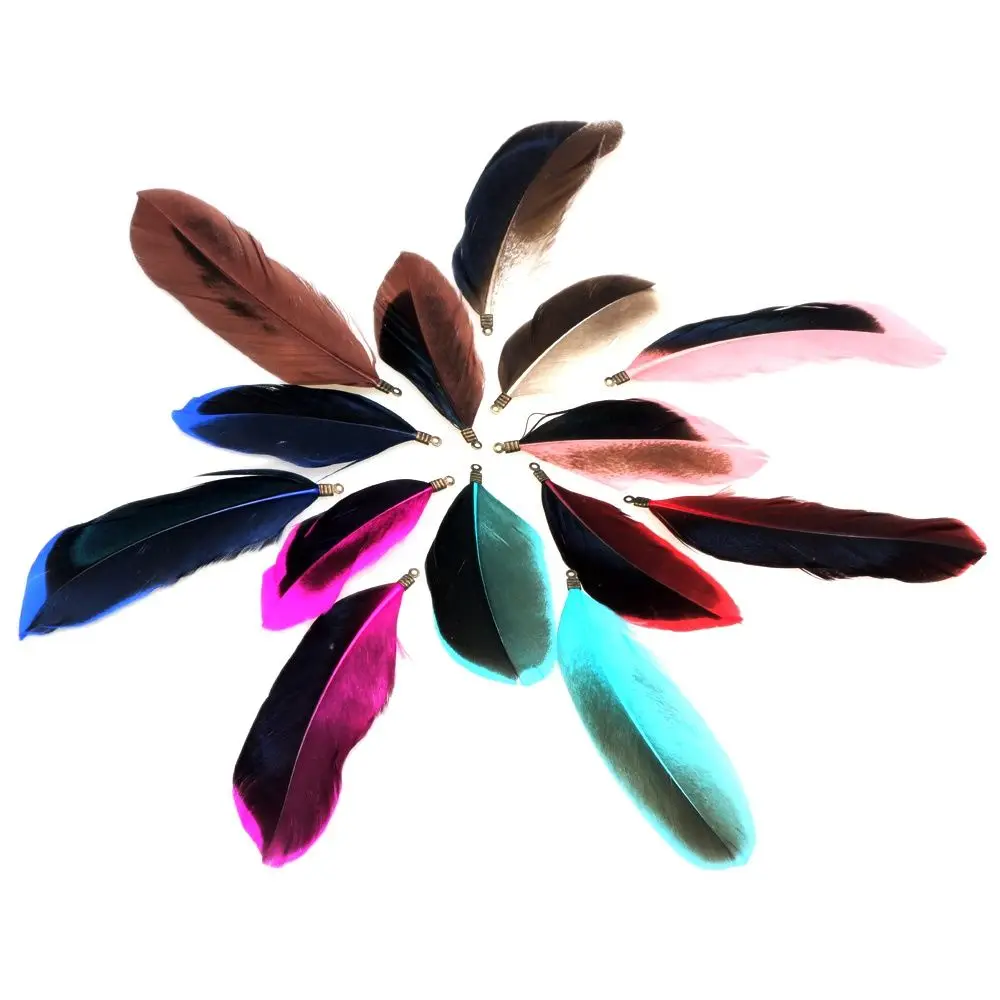 

NEW 7CM/9CM 8PCS/LOT Colorful Natural Duck Feathers Bronze Clip Tassel For Women Earrings Choker DIY Jewelry Making Pendants