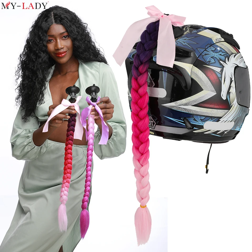 My-Lady 20 cali syntetyczny punkowy warkocz na kask Ombre hurtownia warkocze peruka do kasków motocyklowych skręcone warkocze z kokardą z przyssawką