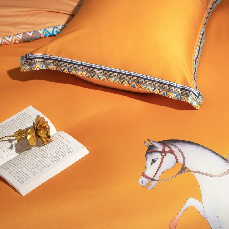 مصمم جديد نمط الطباعة الرقمية الأوروبية الحرب الحصان رشاقته طقم سرير حاف الغطاء غطاء سرير سادات الملك الملكة حجم # s #4
