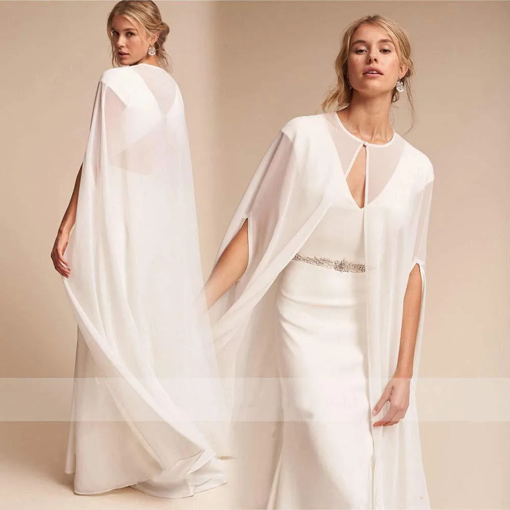 Capes en mousseline de soie pour patients, voiles ivoire blancs, enveloppes de longueur cathédrale, Everak de mariage avec trou de bras, sur mesure, charmant