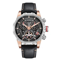 Hanboro Mannen Chronograaf Horloge Heren Sport Horloges Militaire 50M Waterdichte Lichtgevende Quartz Horloge Lederen Band