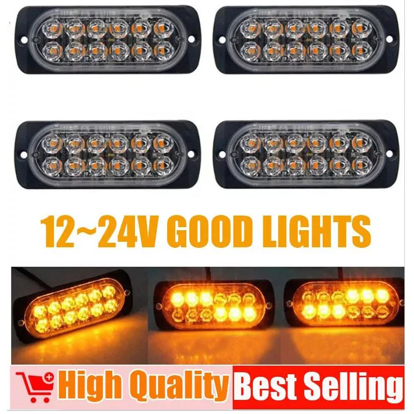 

LED Warning Strobe amber Light for Car Van Truck Jeep Pickup Motorcycle 12-24V 12LED Waterproof Emergency Strobe Marker Light