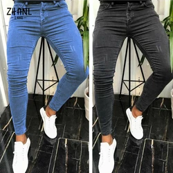 Blue Jeans uomo Streetwear Fashion Biker nero colore puro elastico Skinny pantaloni da uomo Daily Slim Casual Scratch Denim pantaloni maschili