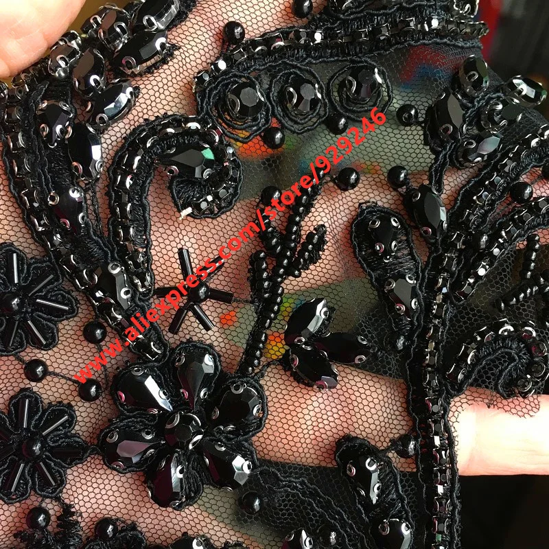 Luxurious Black Glass Crystal Applique For Women Overcoat Ornaments Rhinestone Flower Trims In Pair Fashion Garments Accessory