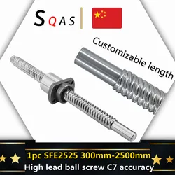 Diameter: 25mm Lead: 25mm C7 Ball Screw 1pc SFE2525 High Lead Ball Screw 1pcs Single Ball Nut BK20BF20 End face machining