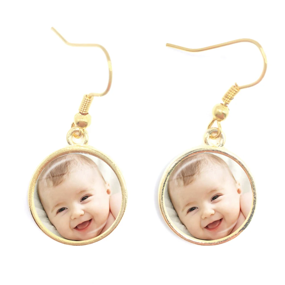 Pendientes de cristal personalizados para mujeres y niñas, foto de mamá, papá, bebé, niños, abuelo, padres, logotipo diseñado, joyería fotográfica, regalo