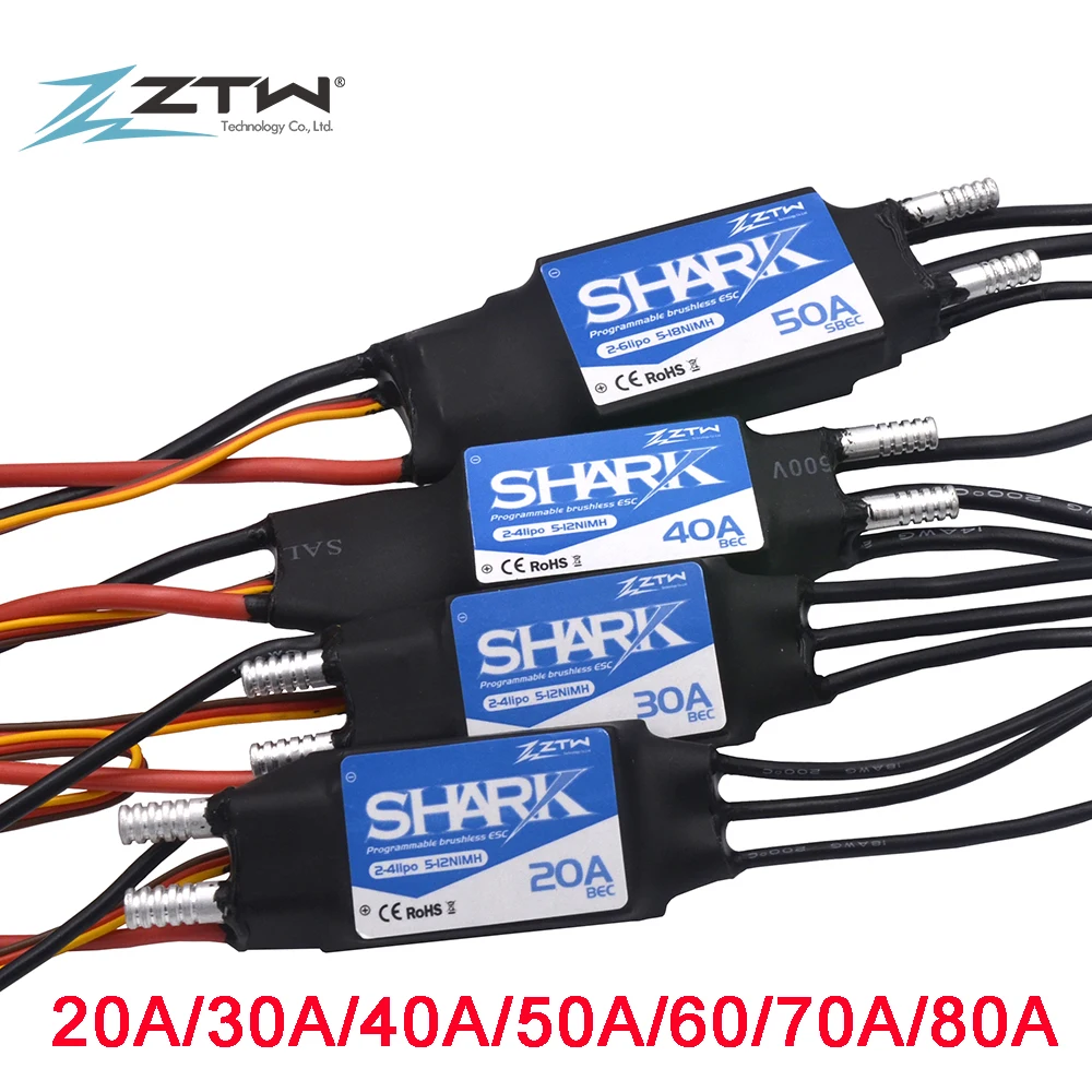 ZTW Shark Dual Way 20A 30A 40A 50A 60A 70A 80A BEC Waterproof Brushless ESC  For RC Boat With Water-Cooling