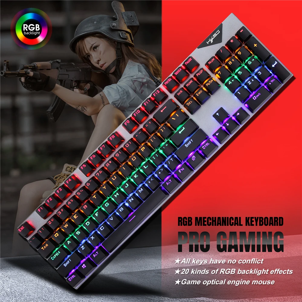 Mechanical Keyboard Wired Gaming Keyboard RGB Mix Backlit 104 Blue Switch For Game Laptop PC Lighting Effect Animation Practical