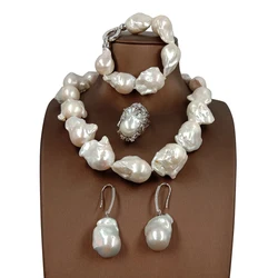 big high quality nature baroque jewelry set ,100% NATURE FRESHWATER Baroque PEARL- necklace  and BRACELET,ring and earring