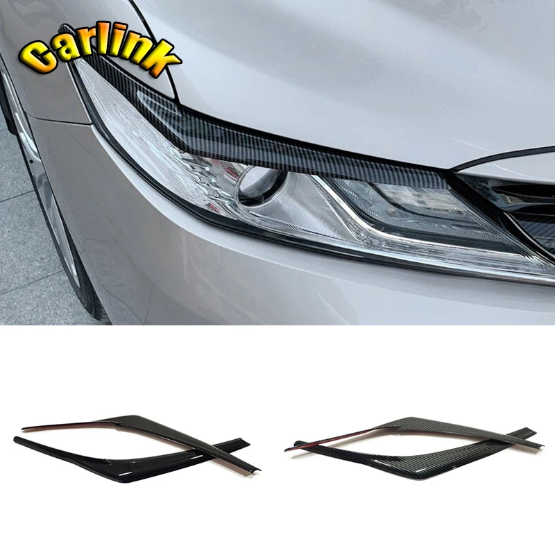 

ABS Carbon fiber For Toyota Camry 2018 2019 2020 Accessories Car Headlights Eyebrow Eyelids Sticker Trim Cover Car Styling 2pcs