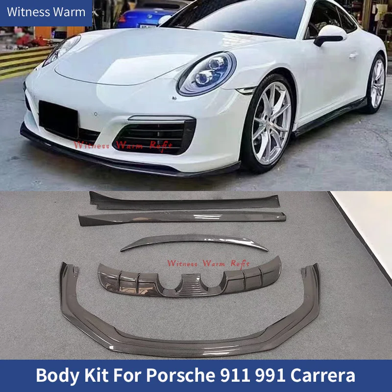 High Quality 911 Body Kit Carbon Fiber Front Bumper Lip Side Skirts Rear Diffuser Trunk Spoiler For Porsche 911 991 Carrera 2016