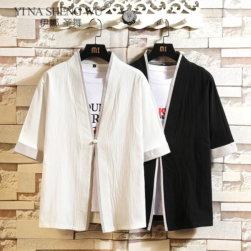 

High Quality Chinese Style Men Kimono Coat Cardigan Traditional Yukata Japanese Samurai Clothing Casual Beach Thin Asian Clothes