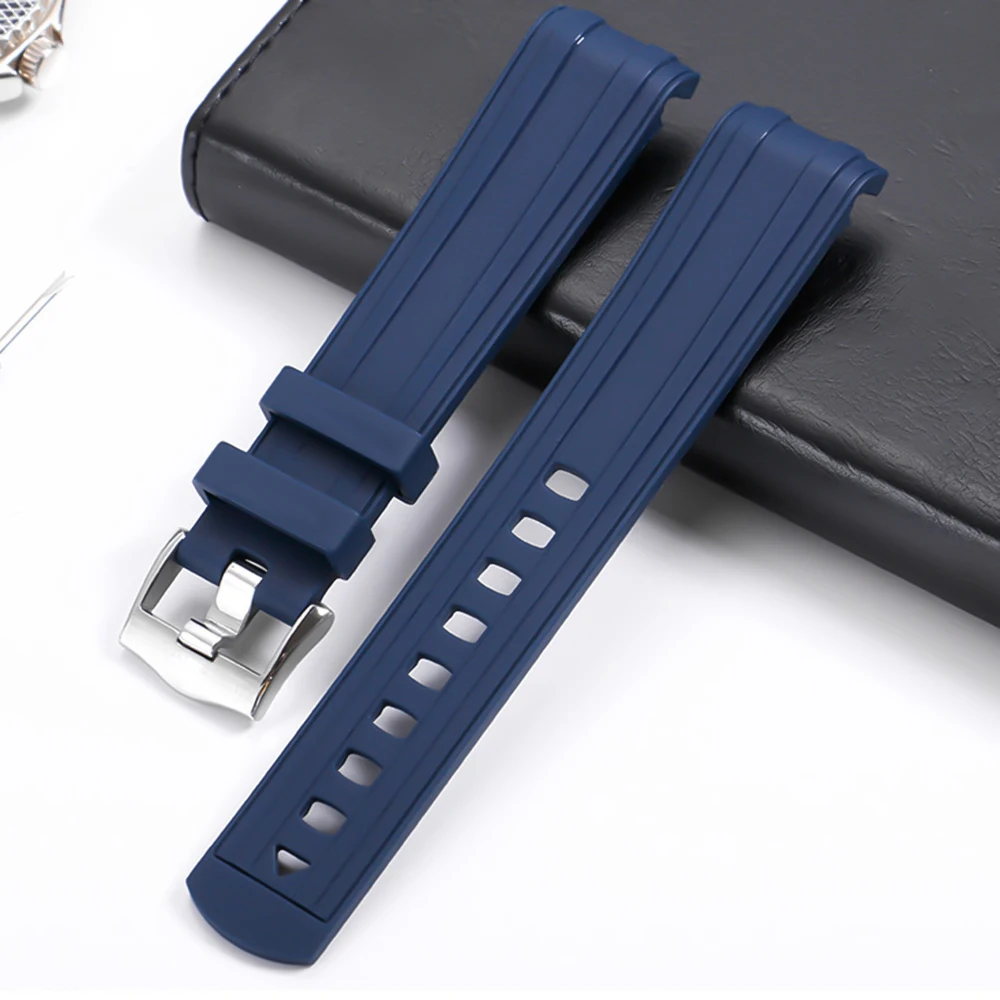 20mm  Watch strap Replacement for Omega Seamaster 300 Curved End Fluorous Rubber silicone watchband Stainless steel buckle