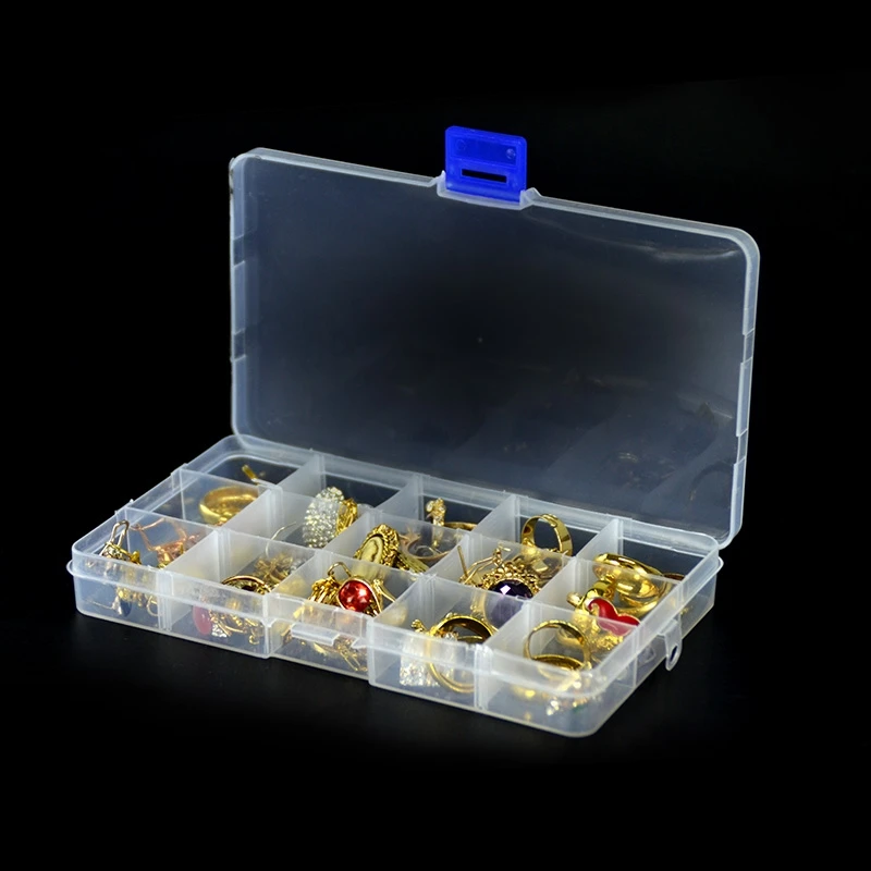 Transparent Adjustable 10/15Grids Jewelry Storage CaseDrug Pill Ring Earring Diamond Coin Organizer Box Plastic Travel Container