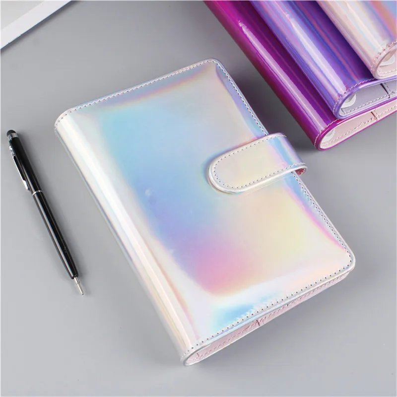 Cute Laser PU Leather DIY Binder Notebook Kawaii Pink Planner Scrapbook Gift Soft Cover Creative School Supplies Journal Diary