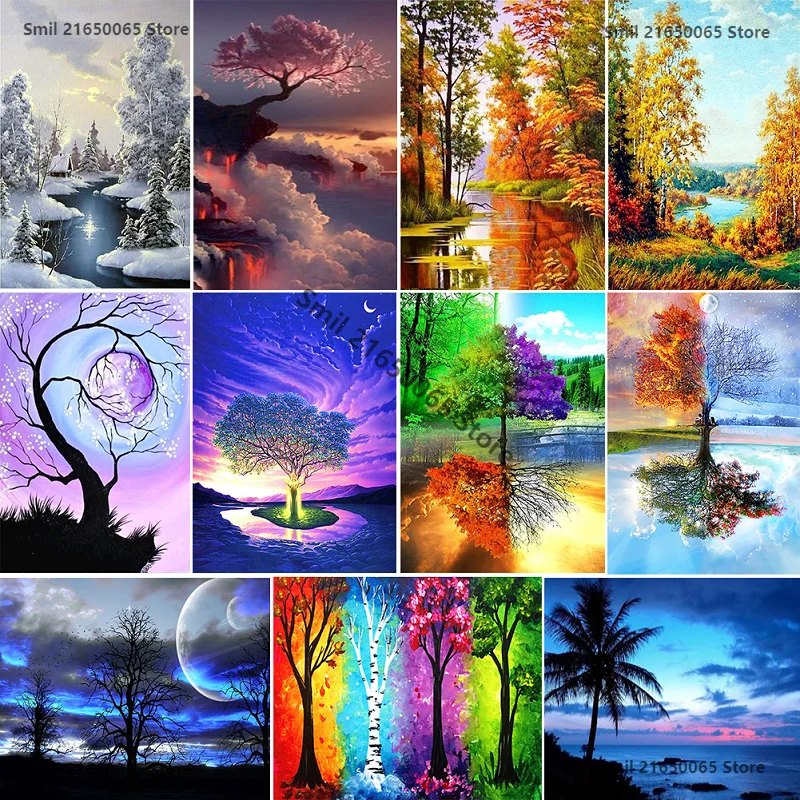 DIY Diamond Painting Landscape Full Diamond Four Seasons Tree Embroidery Mosaic Forest Landscape Cross Stitch Kit HomeDecoration