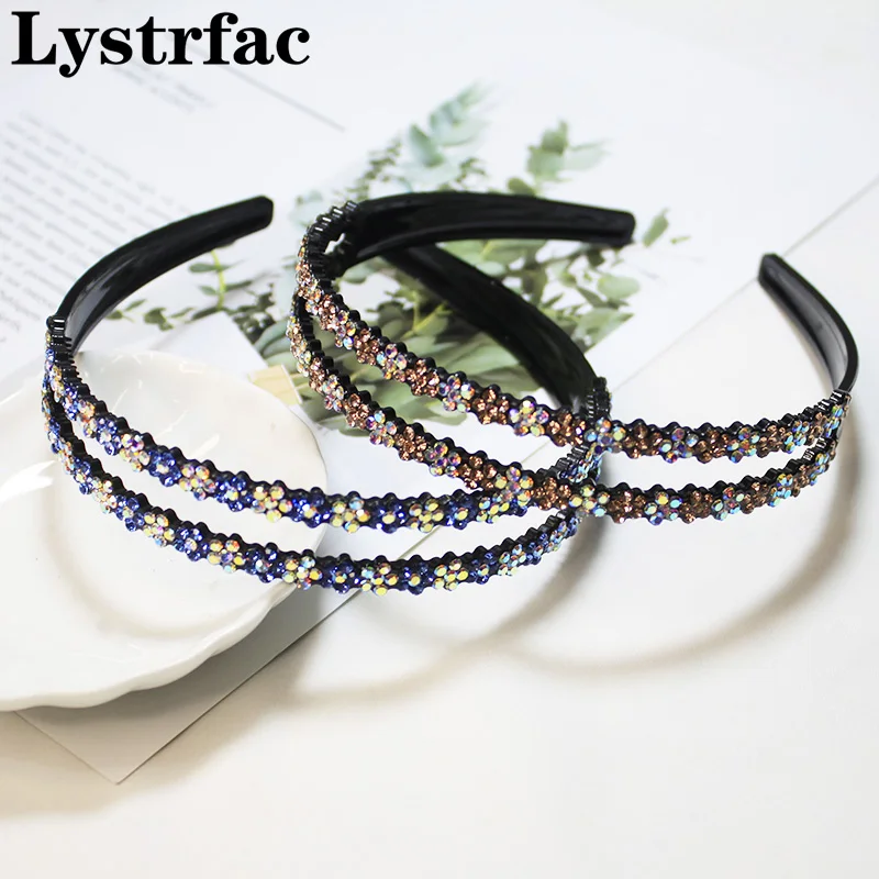 Lystrfac Korean Fashion Handmade Rhinestone Hairband for Women Simple Double Layer Flower Headband Ladies  Hair Accessories