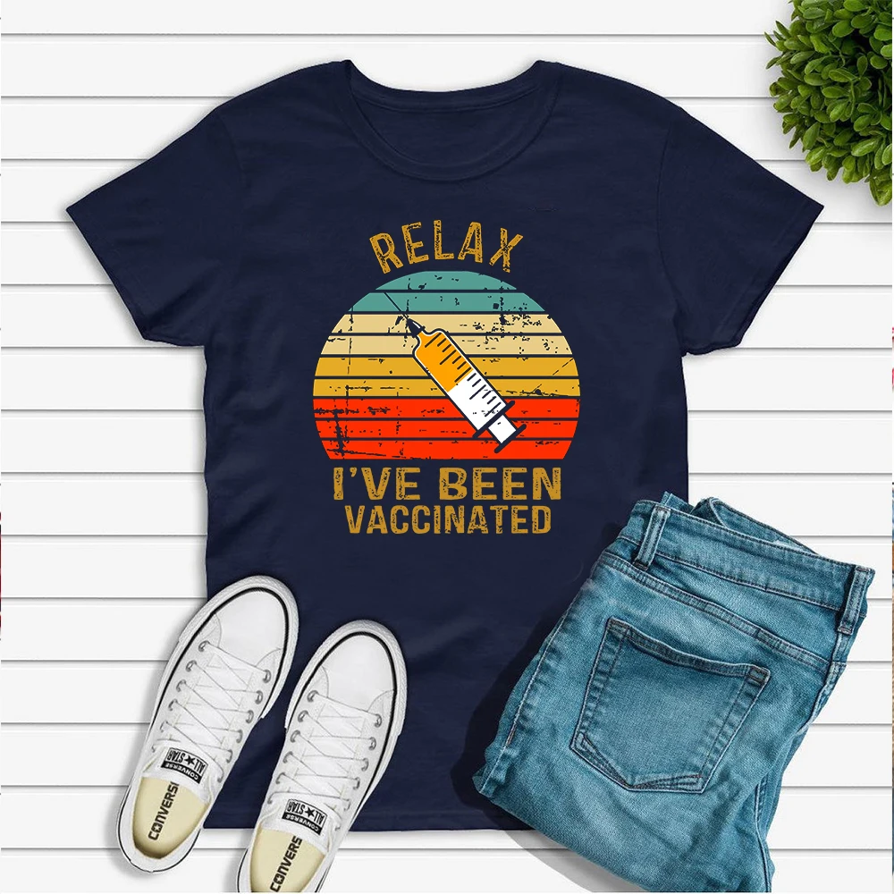 Women Vaccinated Shirt Unisex Vaccine T-Shirt Social Distance Vintage Pro Vaccination Shirts Funny Immunization Tees Casual Tops