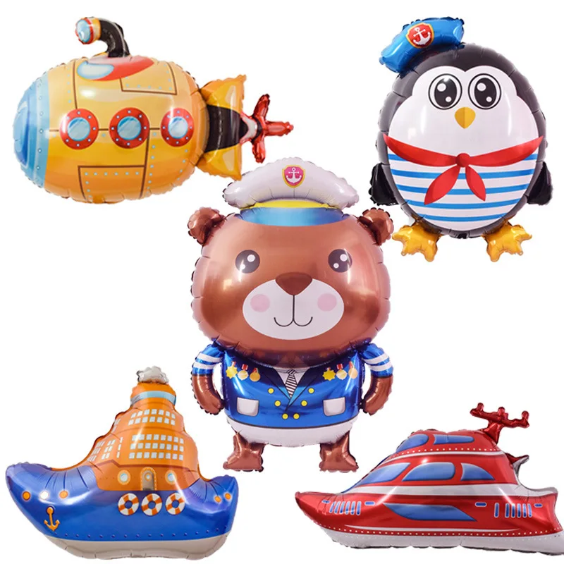 New great nautical era aluminum film balloon Captain Penguin Captain Harry Bear Balloon Sea Paradise Party Decoration Balloon