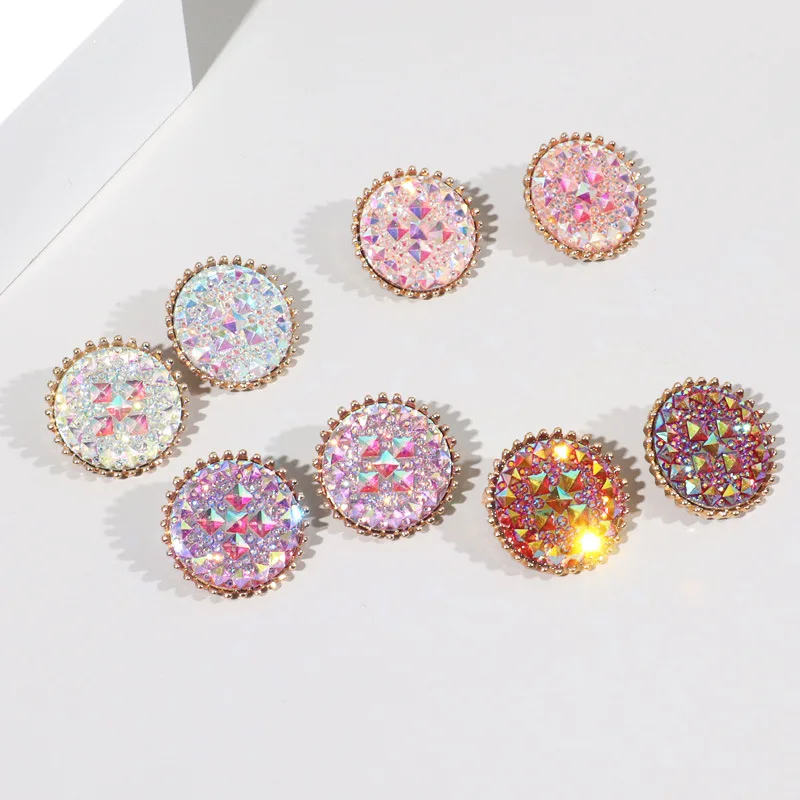 2021 New Vintage Square Pave AB Crystal Jewelry Multicolor Roung Stud Earring for Women