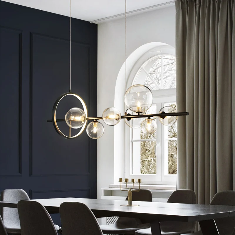 Mondern Black Chandeliers Lamp for Dining Room Bar Hanging Lamps Bubble Chandelier Lighting in the Living Room Kitchen Island
