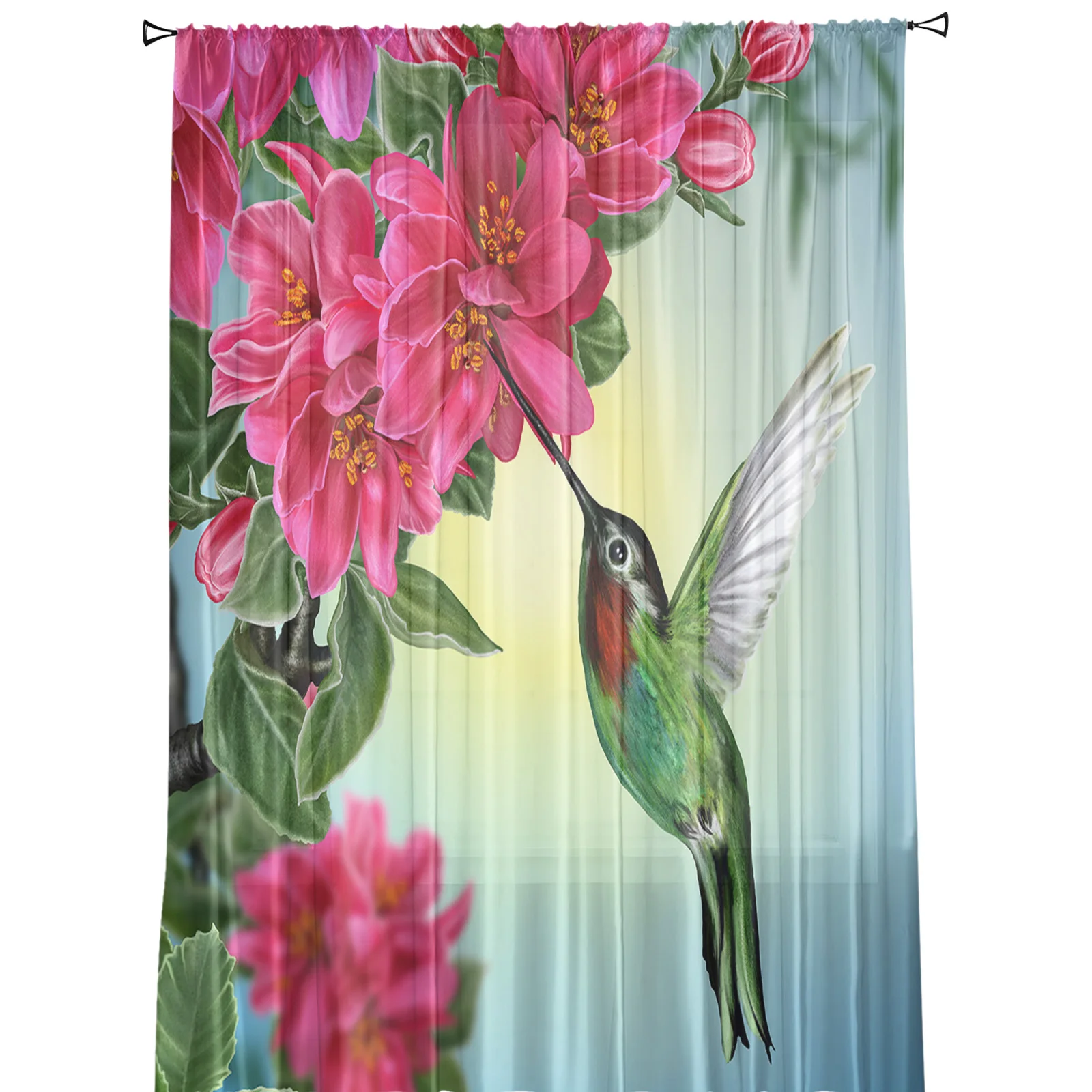 Flower Hummingbird Window Curtains For Living Room Bedroom Kitchen Chiffon Sheer Window Treatment