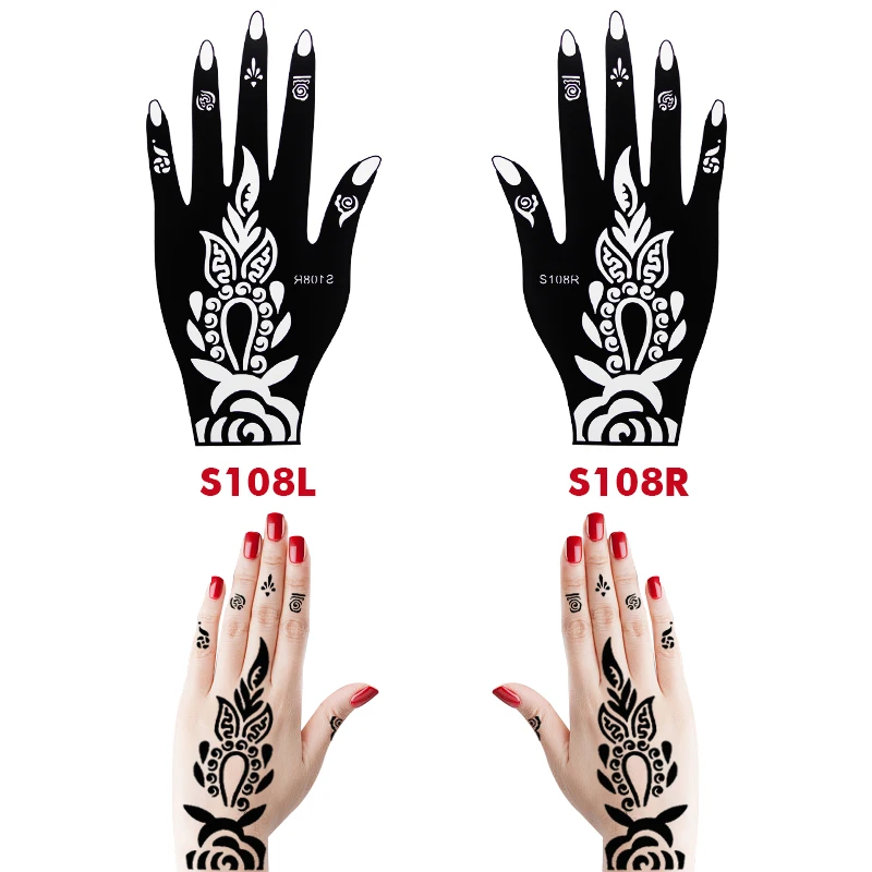10PCS Self-Adhesive Reusable Henna Tattoo Stencils,Mehndi Indian Temporary Hand Tattoos For Body Art Painting 5 Pairs
