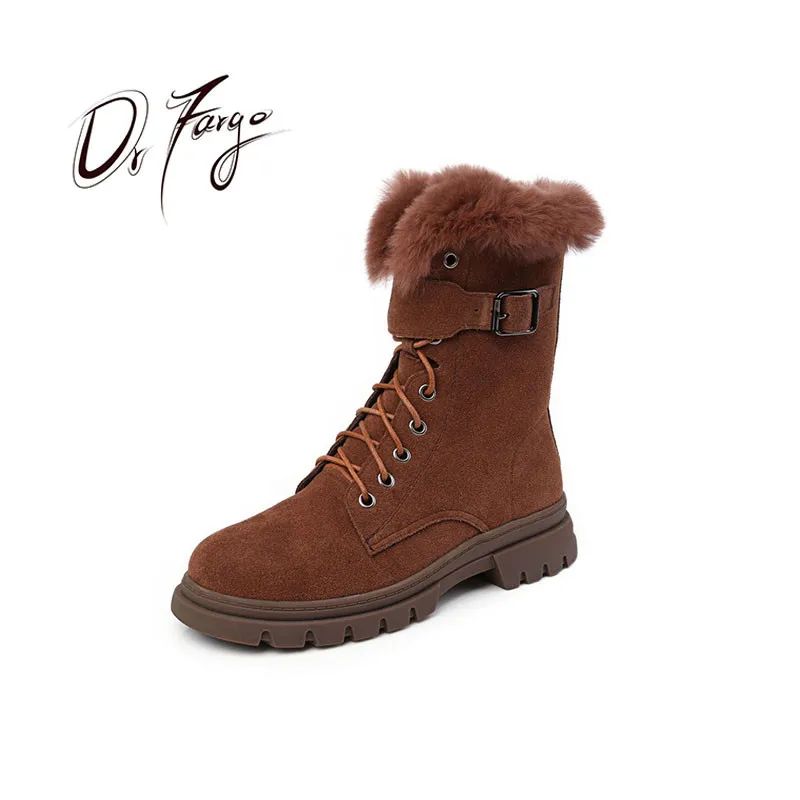 

DRFARGO 2022 Shoes Women Warm Snow Boots Nubuck Casual Shoes for women Ankle Boots soft sole Faux Fur Top big size 35-43