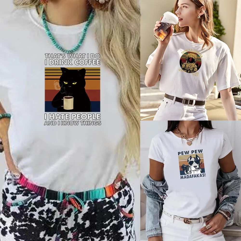 T-shirts Women 2022 Leopard Casual Fashion Trend Pew Printing Clothes Graphic O-neck Tshirt Top Hip Hop Streetwear Female Tee