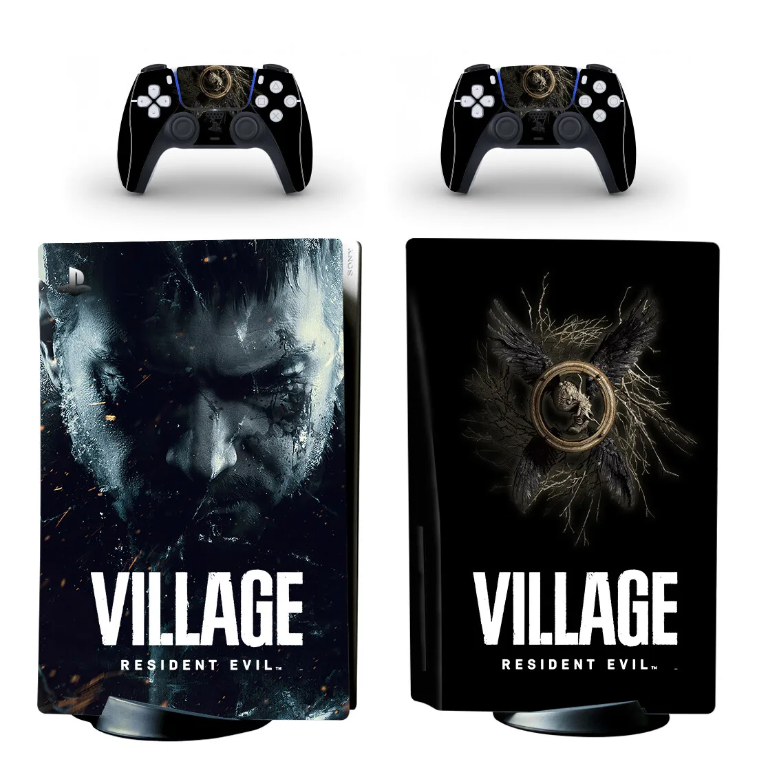 Evil Village PS5 Standard Disc Sticker Decal Cover for PlayStation 5 Console and 2 Controllers PS5 Disk Skin Vinyl