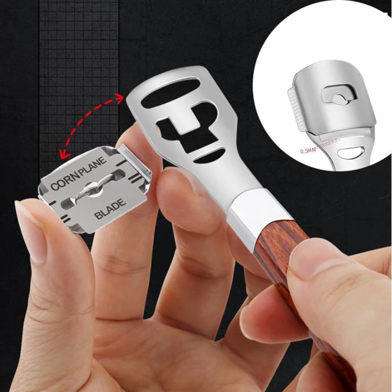4pcs/set Wood Handle Foot Callus Shaver Heel Feet Skin Shaver Corn Cuticle Cutter Remover Pedicure Razor Portable Foot Care