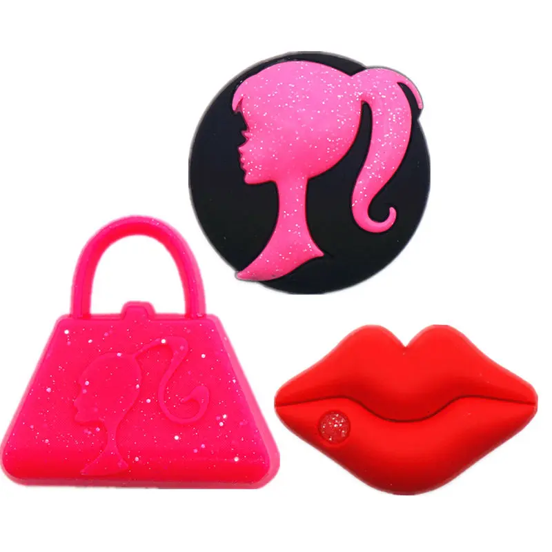 1 Pcs Original Red Lips Shoe Charms Accessories Cute Pink Girl Handbag Slippers Buckle Decorations Fit Wristband Party Kids Gift