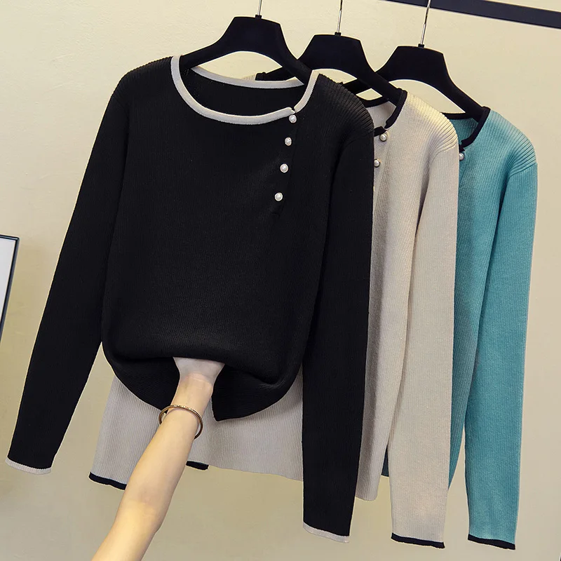 

4XL size women autumn winter thick sweater pullover 2021 long sleeve o neck button Oversized kintting sweaters jumper